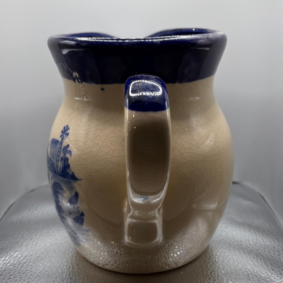 Blue and Cream Ceramic Pitcher with Rooster Design - Picture 2 of 6